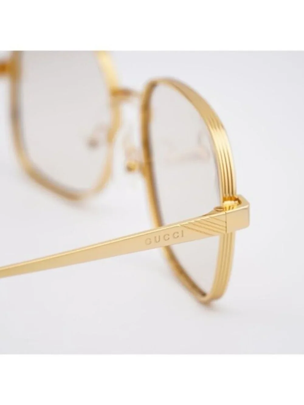 Gucci GG0788S 001 Sunglasses Gold Square Frame, Yellow Lenses